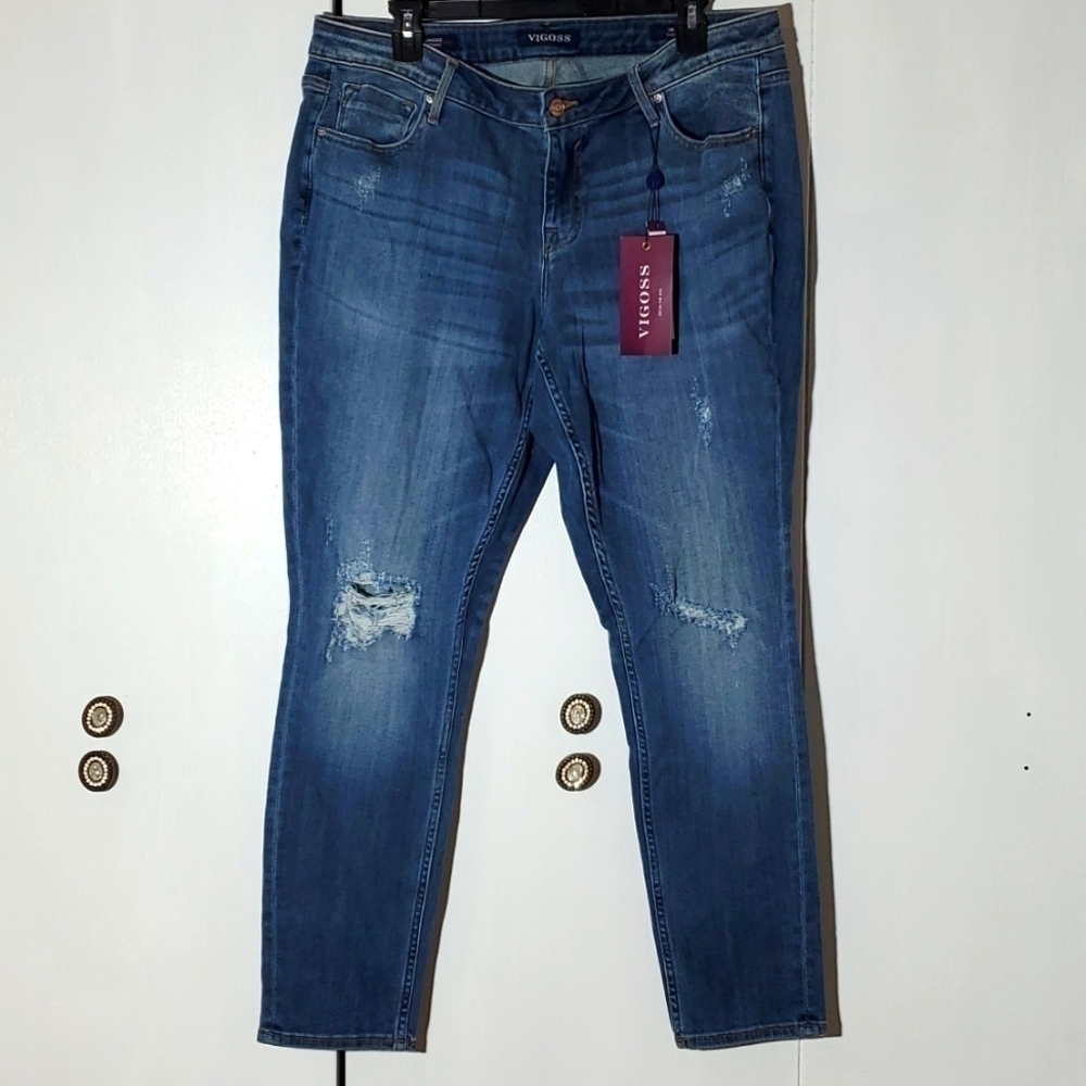 Vigoss- Womens Distressed Denim Jeans Medium wash Classic Fit Sz.16